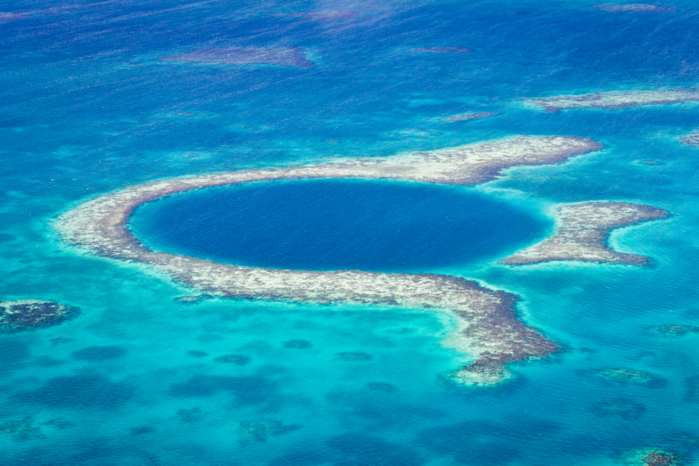 Ariel view on the Great Blue hole in Belize