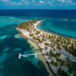 Aerial view of Half Moon Caye at Lighthouse Reef Atoll Belize near world famous wall diving and the Great Blue Hole