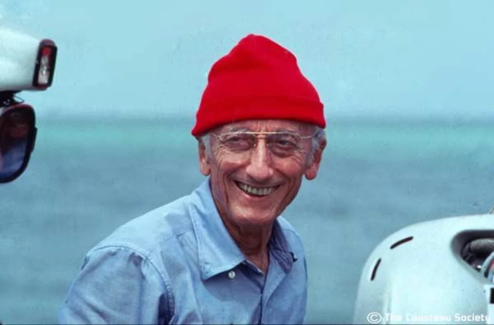 Jacques Cousteau aboard the research vessel Calypso during the 1971 expedition that helped make Belize's Great Blue Hole internationally famous.